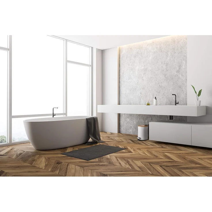 VMbathrooms 3L Kosmetikeimer in edlem weißem Design | Tretmülleimer mit Absenkautomatik (Soft Close) | Eleganter Eimer fürs Bad mit Innenbehälter und Bambus-Holzdeckel – Bild 7