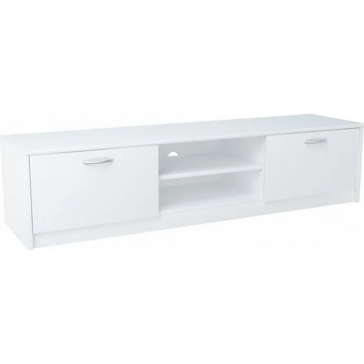 Home Collective TV-Schrank 160cm breit Lowboard mit matter Oberfläche Fernsehtisch (abgerundete Kante und Metall-Rollschienen Fernsehkommode) mit 2 Türen und 2 Regalen, aus laminiertem Board weiß – Bild 4