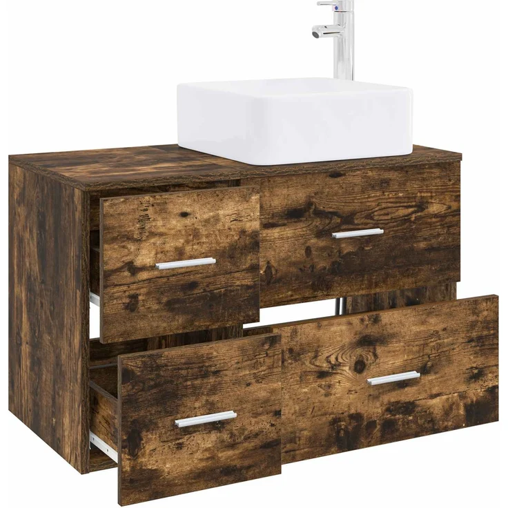 vidaXL Wandmontiertes Badezimmermöbel-Set 2 stk. Geräucherte Eiche 3403980 – Bild 3