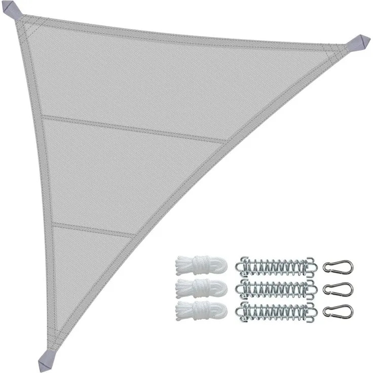 VOUNOT® Sonnensegel Dreieckig mit Befestigung Set, Wasserdicht Sonnenschutz Wetterbeständig und UV Schutz, für Balkon Garten Terrasse, 5 x 5 x 5 m, Grau