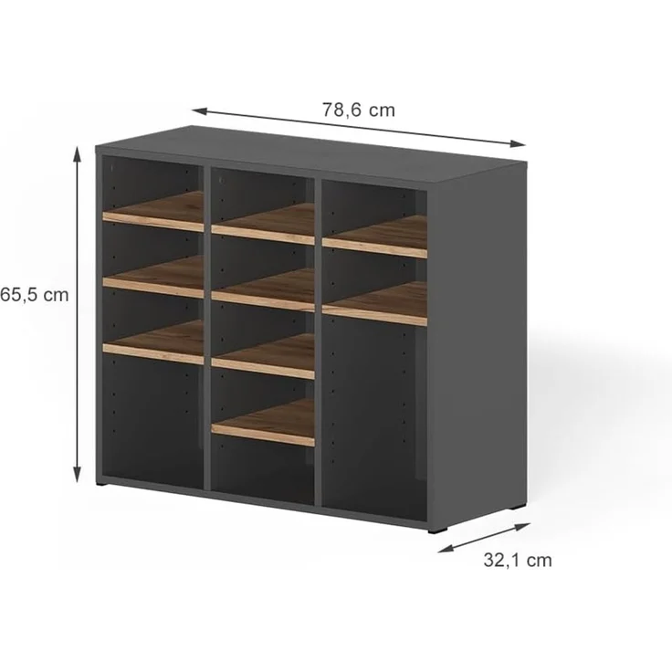 Schuhschrank Lysander Anthrazit/Goldkraft Eiche 78.6 x 65.5 cm mit 12 offenen Fächern Vicco – Bild 2