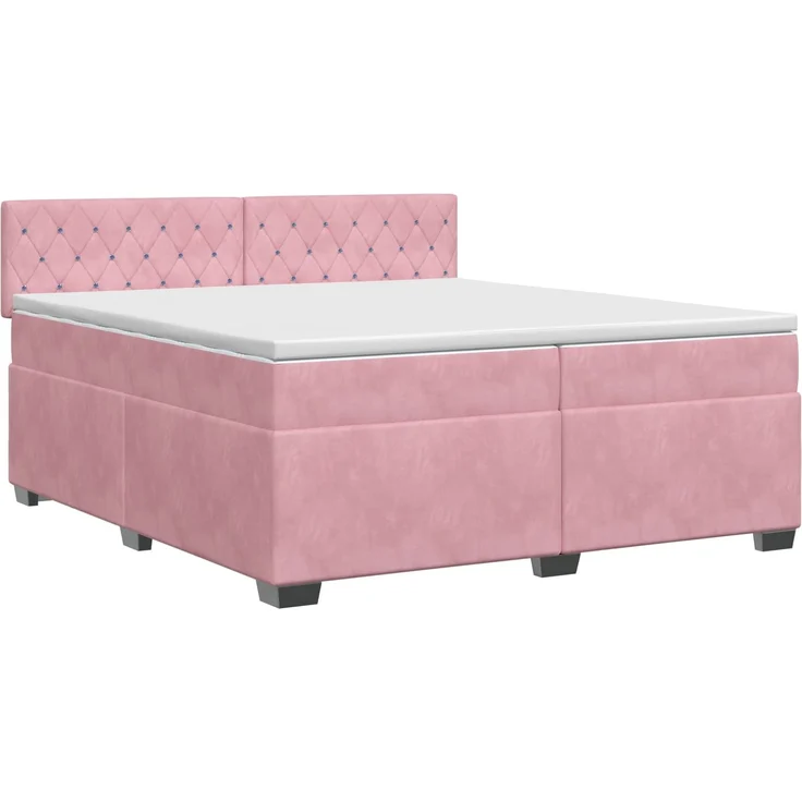 vidaXL Boxspringbett mit Matratze mit Kopfteil Rosa 200 x 200 cm Samt 3450781 – Bild 2