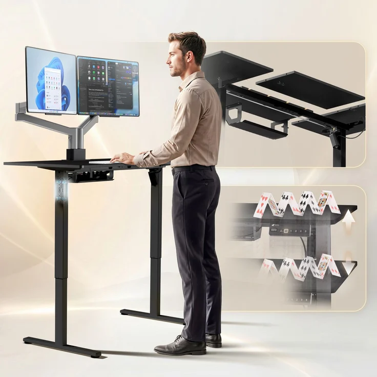 LUTIVO Foxtrot, Höhenverstellbarer Schreibtisch Elektrisch, Memory-Funktion und Kabelmanagement, 140 x 60 cm, Schwarz/Schwarz – Bild 3