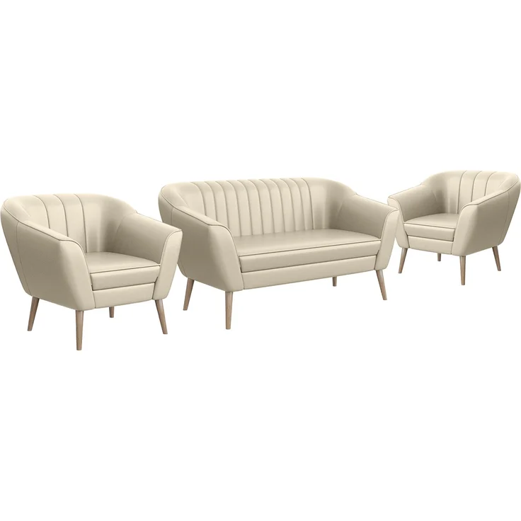 MEBLINI Sofa-Set KAIA 2+1+1 - Creme Kunstleder - für Wohnzimmer - Mini Lounge für vier Personen - Küchensofa - Sofa Klein - Sitzgarnitur - Polstergarnitur - Sofagarnituren – Bild 1