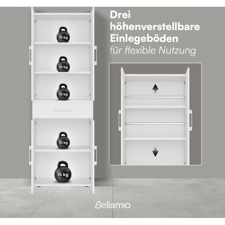 Bellamio 'Apol' Mehrzweckschrank, weiß, 176x33x60 cm, Aktenschrank mit Schublade und 5 Ablagefächern – Bild 8