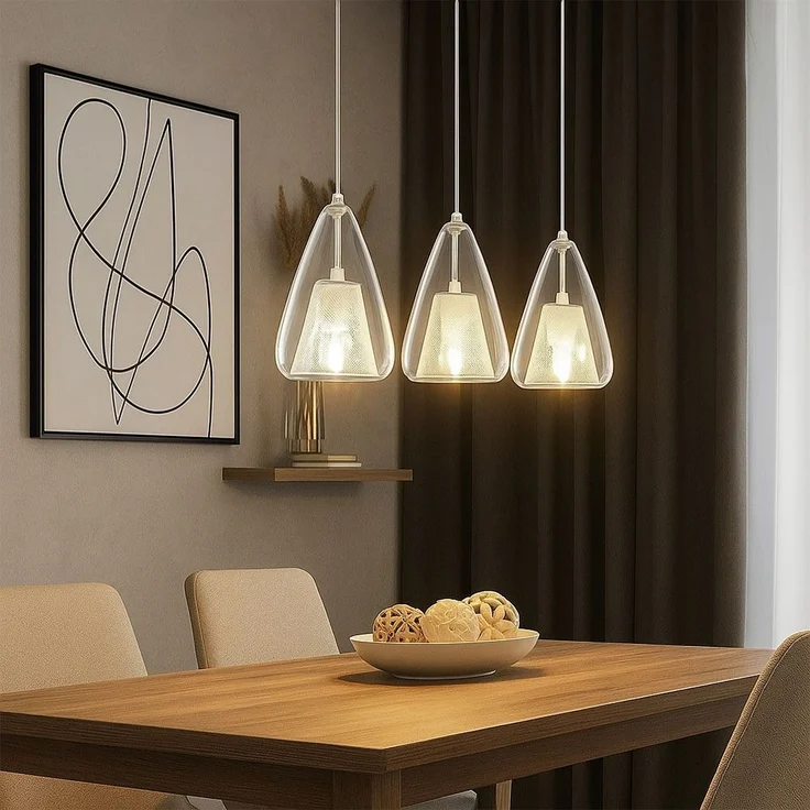 Pendelleuchte, Glas klar, Metall weiß, H 150 cm – Bild 4