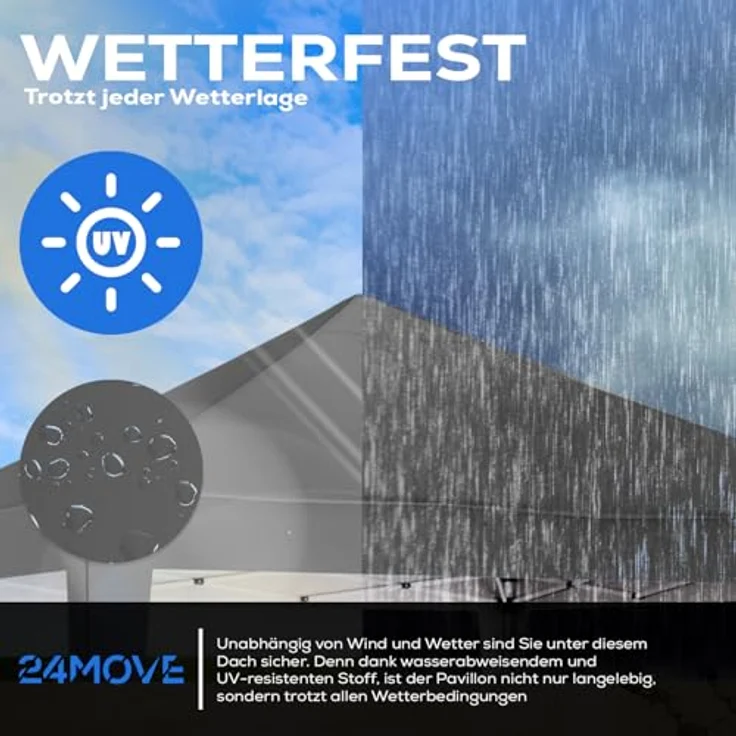 24Move Pavillon Faltpavillon SANTOS, 3x3M grau, klappbar, höhenverstellbar, wasserdicht, UV-Schutz, inkl. Tasche und 8 Heringen – Bild 6