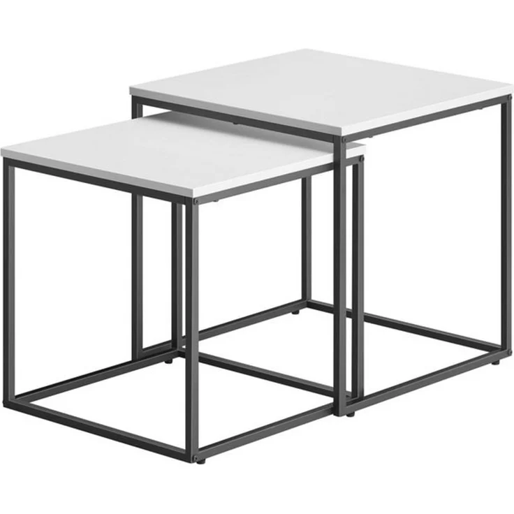 Home Collective Couchtisch 2er Set Beistelltisch Loft Design 2in1 Verschachtelung Wohnzimmer, kratzfeste Oberfläche 50&45cm weiß schwarzen Beinen quadratisch – Bild 4
