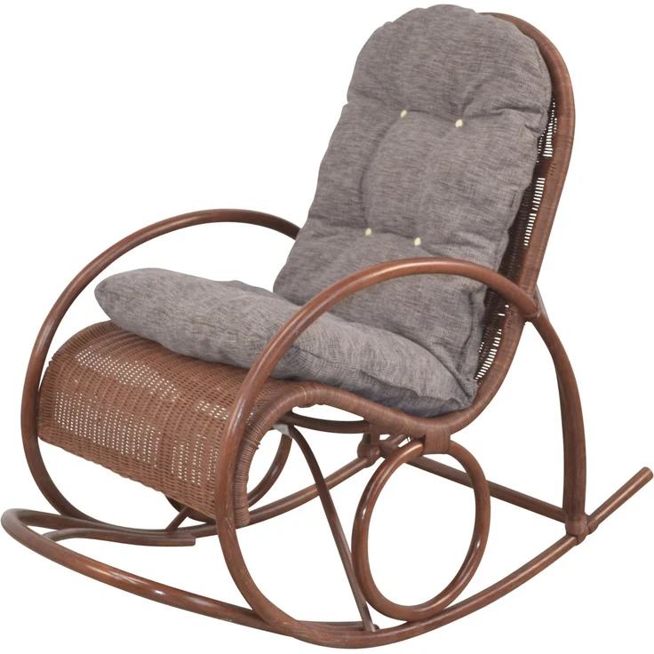 Schaukelstuhl aus Rattan handgefertigt, braun, Kissen braun – Bild 3