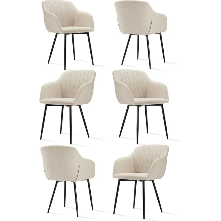GOEURVANT 711 Esszimmerstühle 6er-Set mit Armlehnen, Webstoff - Beige Stoff – Bild 1