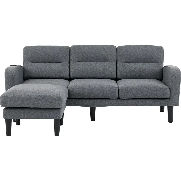 Merax 204cm Ecksofa, L-Form Sofa, 3-Sitzer mit Chaiselongue, kleines Ecksofa aus, An der Seite befindet sich eine Aufbewahrungstasche, 10 Sofabeine, Grau – Bild 8