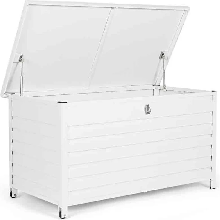 Gartentruhe Citanal aus Aluminium, modern mit Rädern und Gasdruckfeder, weiß, 141 cm – Bild 3