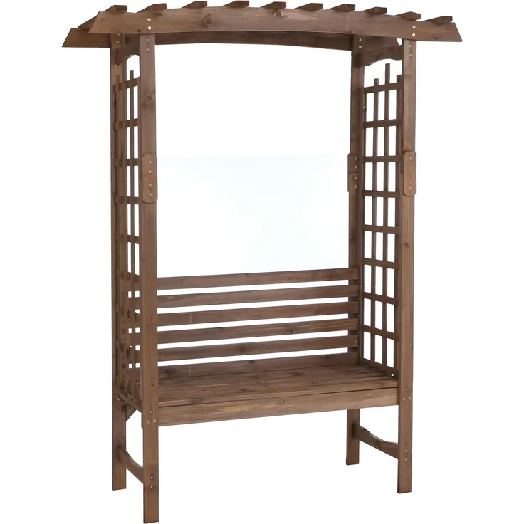 Rosenbogen mit Sitzbank HWC-Q21, Gartenbogen Rankhilfe Bank Gartenbank Holz FSC®-zertifiziert 201x160x60 ~ dunkelbraun – Bild 9