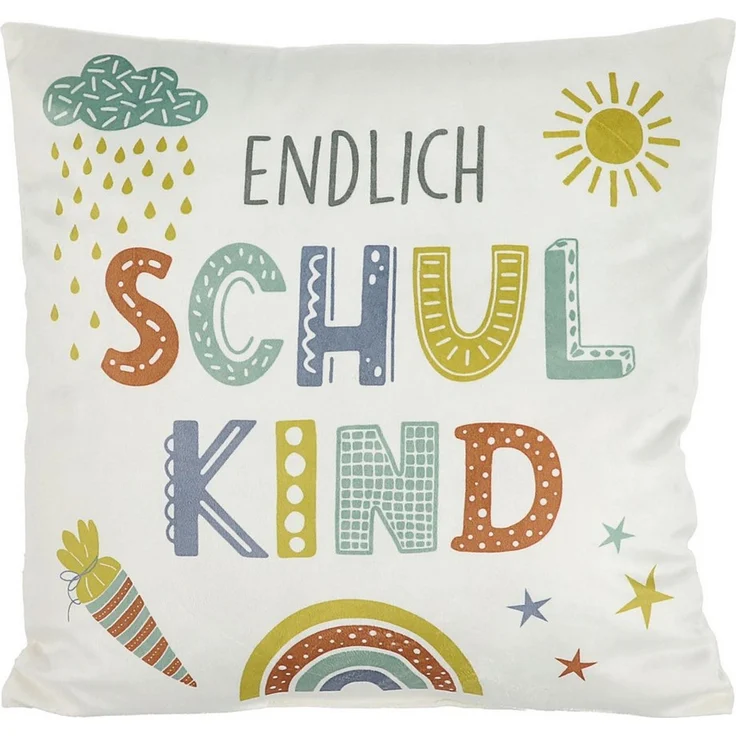 CEPEWA Dekokissen Kissen 'Endlich Schulkind' 40x40cm Polyester 280g Reißverschluss – Bild 1