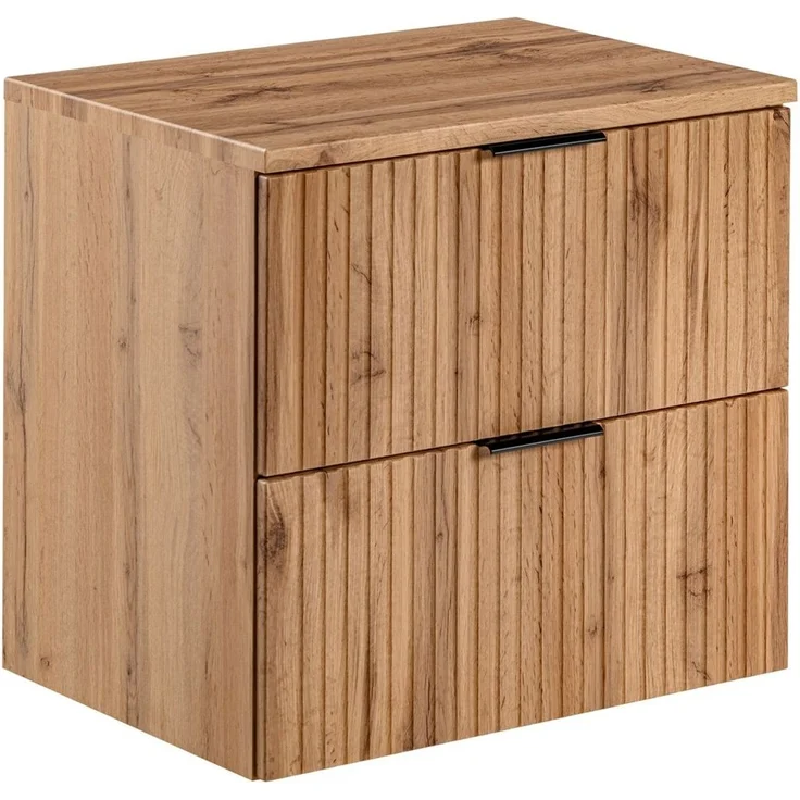 Waschtischunterschrank 60cm ADELAIDE-56, Wotaneiche mit gerillter Front, B/H/T ca. 60,6/59,2/46,5 cm – Bild 1