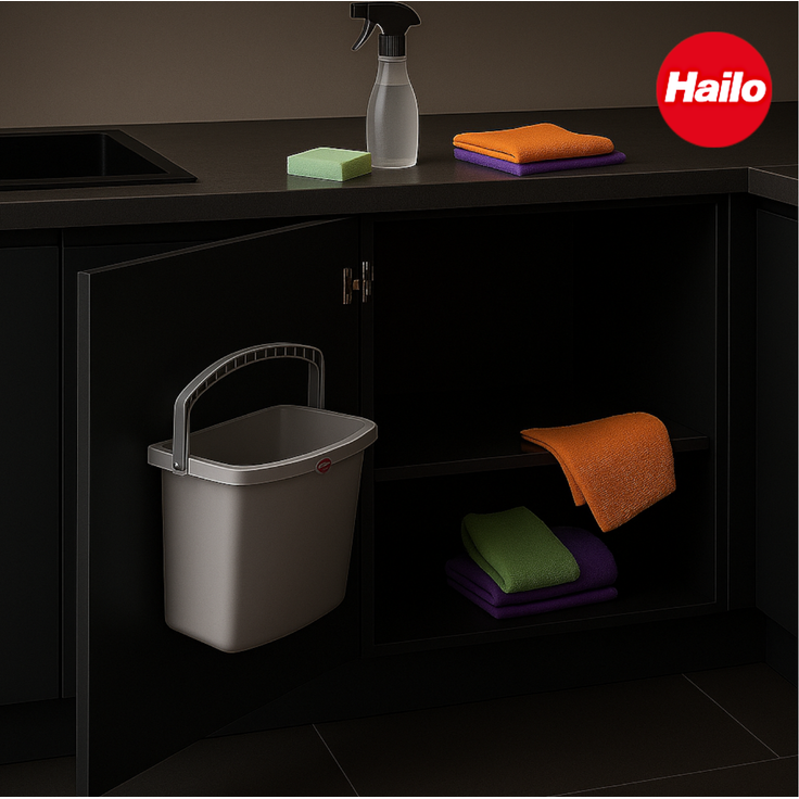 Hailo Multifunktionseimer 1068099 hellgrau mit Deckel und Wandhalter 318 x 179 x 315 mm – Bild 8