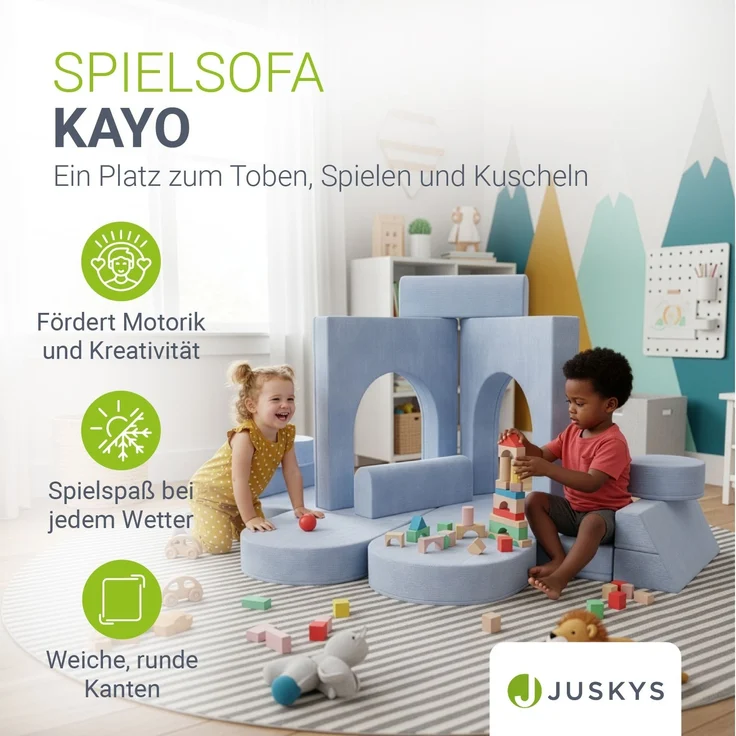 Juskys Kindersofa Kayo –Cord, modular & weich, Sofa für Kinderzimmer & Spielzimmer, sicher, flexibel, pflegeleicht, mit abnehmbaren Bezügen – Hellblau – Bild 6