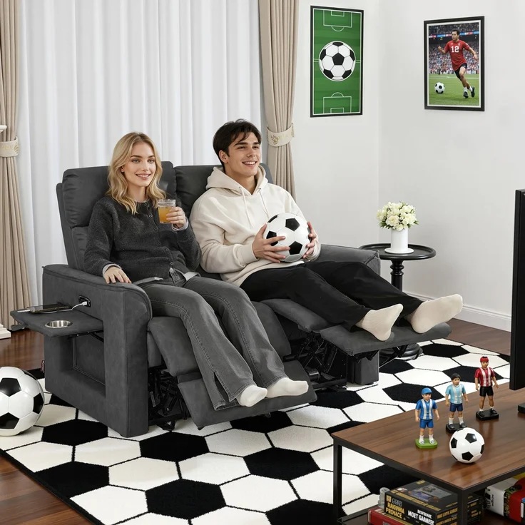 M MCombo 2 Sitzer Fernsehsessel Elektrisch Verstellbar 155°Zero-Gravity-Kinosessel mit Verstecktem Beistelltisch, 2 Sitzer Sofa mit Schlaffunktion 35D Vollschaum-Sitzkissen 7719M1 (Dunkelgrau) – Bild 2