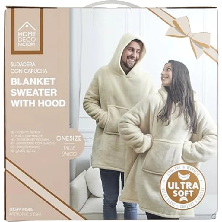 HOME DECO FACTORY, TX91671, Sherpa Linen Interior Hoodie, Soft and Fluffy Comfort, Ideal for Cocooning Evenings, Versatile as a Plaid or Bed Throw, Size M, Beige – Bild 6