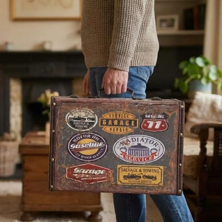HMF Aufbewahrungsbox Handgefertigter Vintage Koffer aus Holz, Deko Koffer (versch. Größen), Geschenkkoffer im Garagen Design – Bild 8