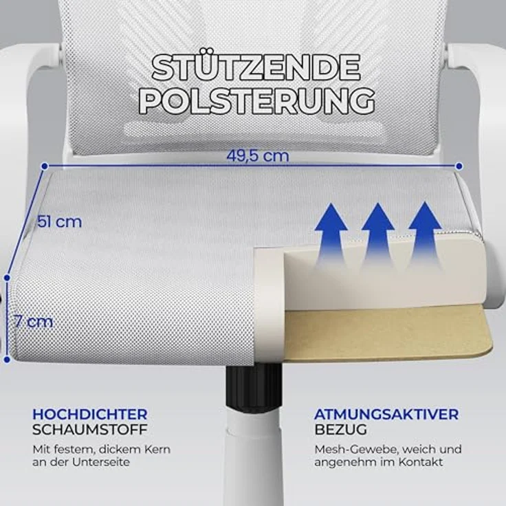 Yaheetech Bürostuhl Ergonomisch, Schreibtischstuhl mit Netzbespannung, Arbeitsstuhl mit Armlehnen, Chefsessel aus Mesh, höhenverstellbarer Computerstuhl 136 kg, atmungsaktiv, Wippfunktion Hellgrau – Bild 9