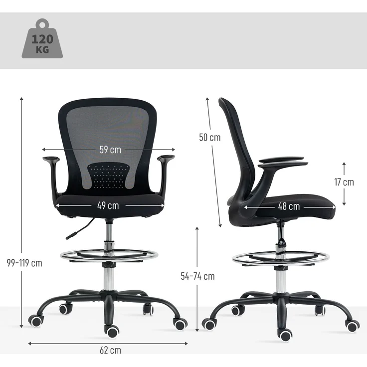 MELAYR, Bürostuhl Höhenverstellbar Schreibtischstuhl mit verstellbarer Fußring, 62 x 59 x 119 cm, Schwarz – Bild 5