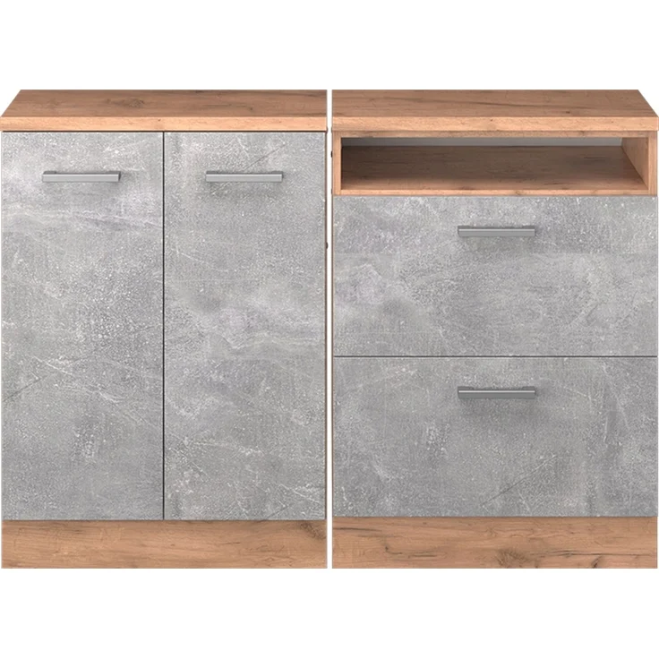 Küchenschrank für Dachschrägen R-Line Beton 120 cm 2er Set Schrankkorpuss 60 cm Tiefe Vicco – Bild 3