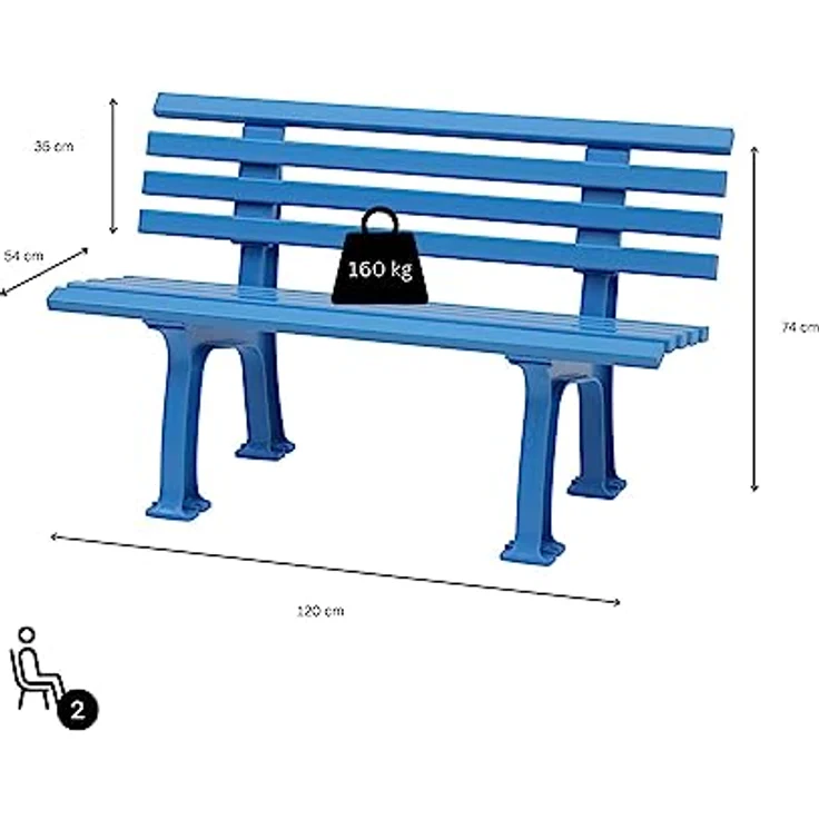 PROREGAL Gartenbank Antigua 2 Sitzer, Himmelblau, witterungsbeständiger Kunststoff, Maße HxBxT 74 x 120 x 54 cm – Bild 2