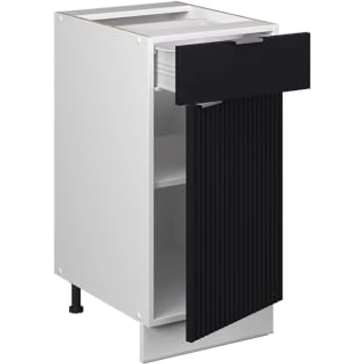 Küchenunterschrank Fame-Line Schwarz gestreift 40 cm ohne Arbeitsplatte Vicco – Bild 6