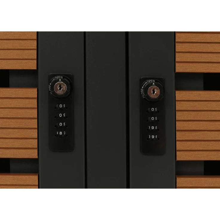 4er Mülltonnenverkleidung HWC-K14, Mülltonnenbox Mülltonnenabdeckung, 119x264x84cm WPC Metall 130kg ~ Teak-Optik – Bild 6