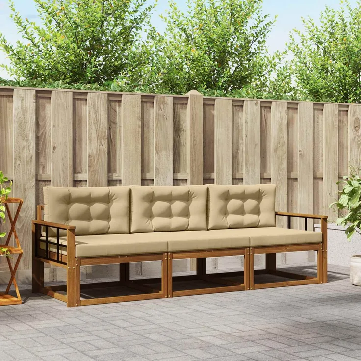 vidaXL Outdoor-Sofagarnitur 3 stk. 3-Sitzer Natur und Beige 3367136
