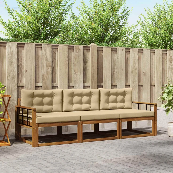 vidaXL Outdoor-Sofagarnitur 3 stk. 3-Sitzer Natur und Beige 3367136 – Bild 1