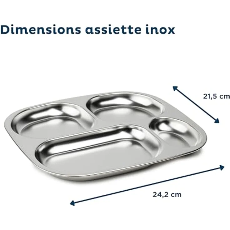THERMOBABY Tablett mit Fächern aus Edelstahl, für Kinder, 4 Fächer, langlebig | Tablett aus Edelstahl mit 4 Fächern, leicht, robust, spülmaschinenfest, nimmt weder Geschmack noch Gerüche an, langlebig. – Bild 4
