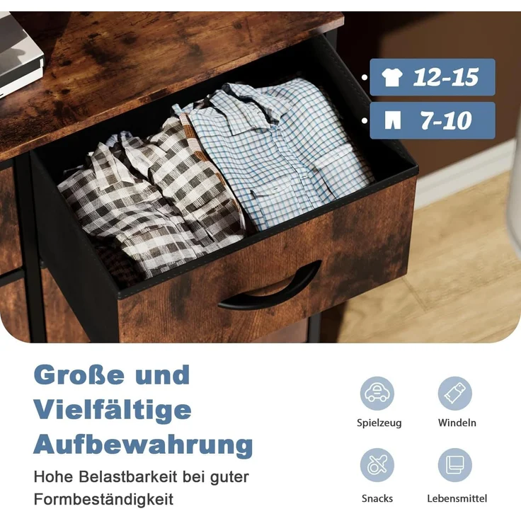 DUMOS Kommode für Schlafzimmer mit 8 Stoffschubladen hohe Kommode Organizer für Kleidung Schrank Kinderzimmer Aufbewahrungsturm mit Schrank Metallrahmen Holzplatte leichte Kinderzimmermöbel – Bild 5