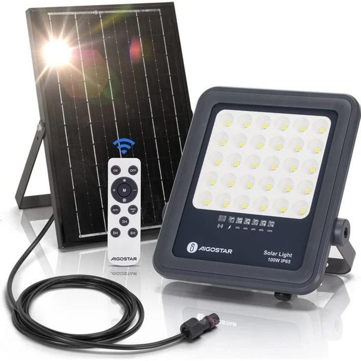 Aigostar Flutlichtstrahler Solarstrahler mit Fernbedienung,6500K,IP65 Außenstrahler,2m Kabellänge, LED fest integriert, Tageslichtweiß – Bild 4