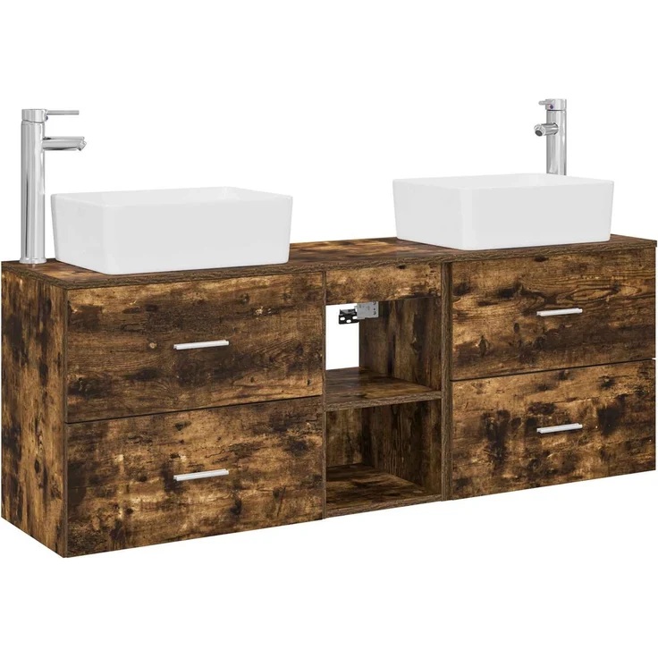 vidaXL Badezimmerschrank-Set 3 stk. Geräucherte Eiche 136 x 35 x 80 cm 3405855 – Bild 2