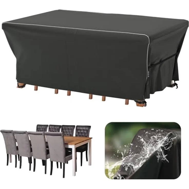 Velway Gartenmöbel Abdeckung Wasserdicht 242 x 162 x 71 cm - Winddicht Schutzhülle mit Reflektierender Streifen 600D Oxford Möbelsets Abdeckung Staubfest Abdeckhauben für Gartentisch Sitzgruppe Schwarz – Bild 2