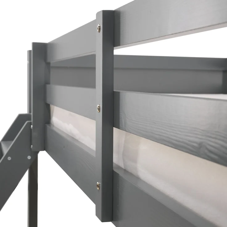 Etagenbett 90x200 und 140x200 Kinder mit 2 Matratzen, Grau Holz Hochbett – Bild 9