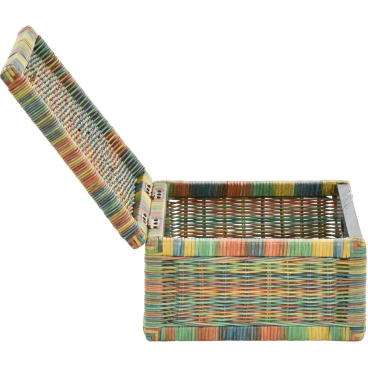 Krines Home Aufbewahrungskorb Flacher Korb mit Deckel Rattan geflochten Regalkorb Aufbewahrungsbox – Bild 4