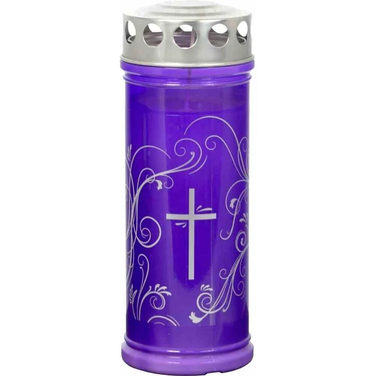Gedenkkerze violett mit Ornament 7 Tage
