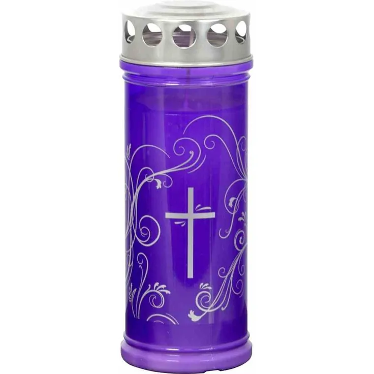 Gedenkkerze violett mit Ornament 7 Tage