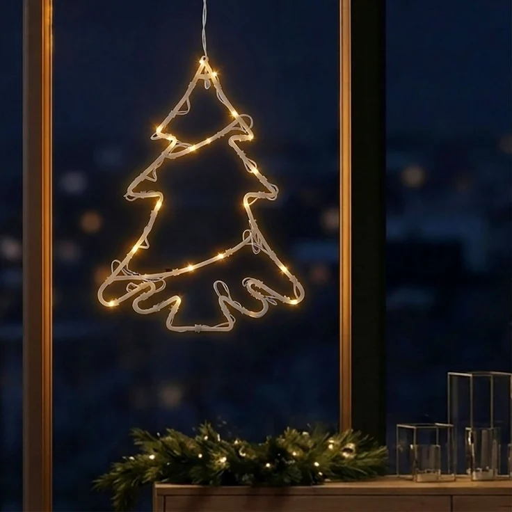Spetebo LED Fensterbild LED Fenster Silhouette Tannenbaum mit Dual Timer, Dual-Timer, LED fest verbaut, warm weiß, Deko Weihnachts Beleuchtung Fensterbild Batterie betrieben – Bild 3