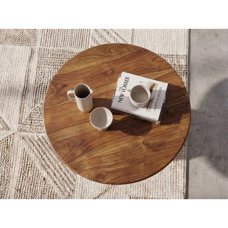 FINEBUY Couchtisch FB117168 Massivholz 60cm Wohnzimmertisch Sofatisch Beistelltisch Tisch (Skulpturaler Wohnzimmertisch aus Mangoholz), Runder Kaffeetisch mit markantem Säulenfuß – Bild 4