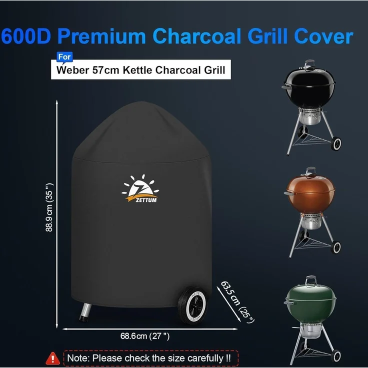 Zettum Grillabdeckung für Weber 57, wasserdicht, 600D Oxford-Gewebe schwarz, 68 x 63 x 88 cm – Bild 2