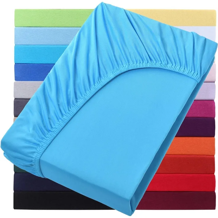 NatureMark Spannbettlaken Jersey Basic Spannbetttuch, 100% Baumwolle, Gummizug: rundum, (1 Stück), in vielen Größen und Farben, bis 40cm Steghöhe, 200x220cm, Türkis