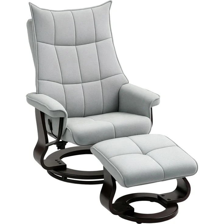 MELAYR, Relaxsessel mit Hocker, drehbar, Samtoptik, verstellbare Rückenlehne, bis 150 kg, Grau, 81 x 87 x 113 cm – Bild 1