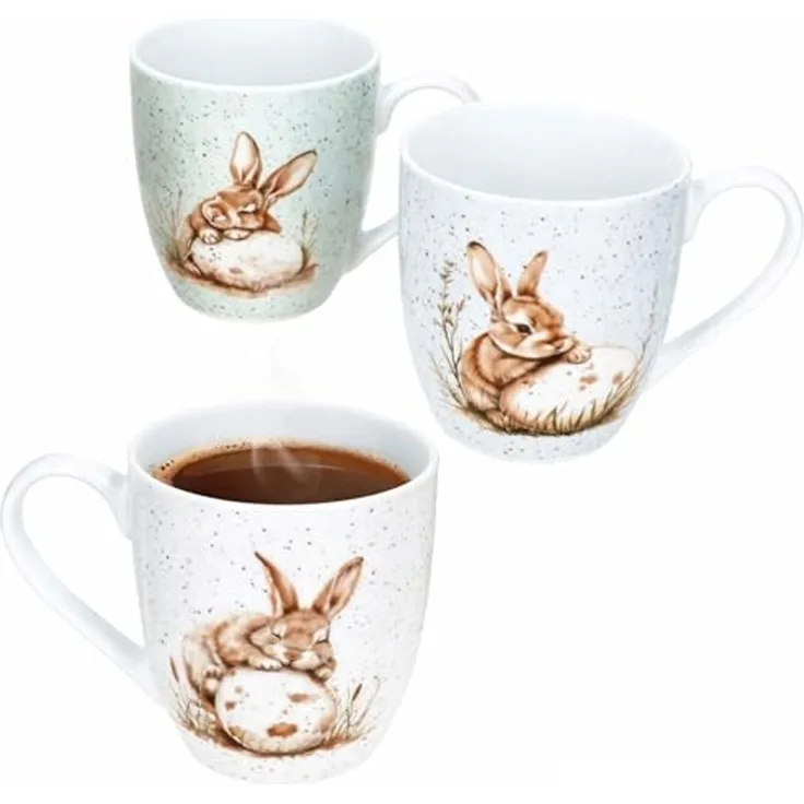 Ritzenhoff & Breker Becher Ritzenhoff 3er Set Jumbobecher Bunny 400ml Hase Ostern Weiß Grün Blau, Porzellan