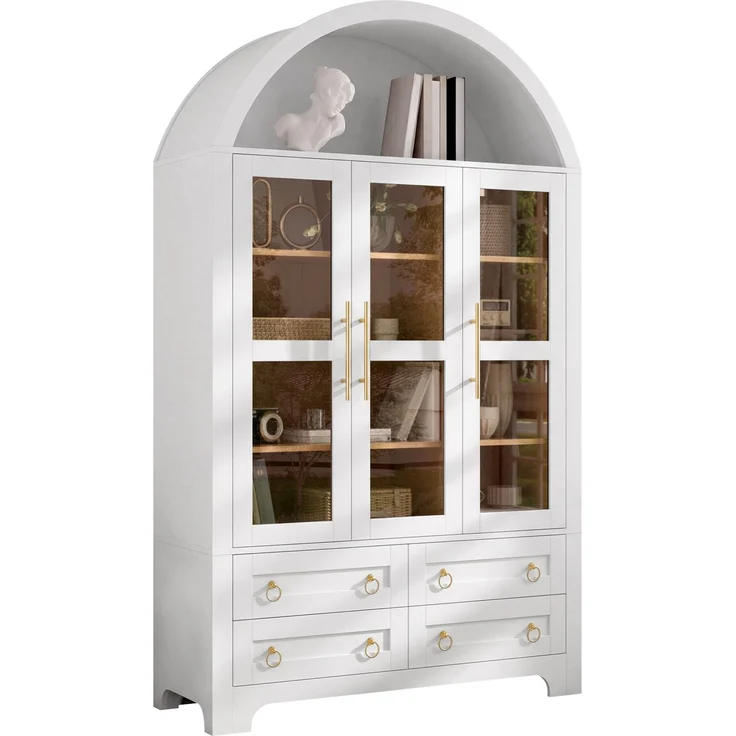 DESVIAE Sideboard Weiß aus MDF/Spanplatte – 110x185x40 cm – 3 Glastüren, 4 Schubladen – Bild 7