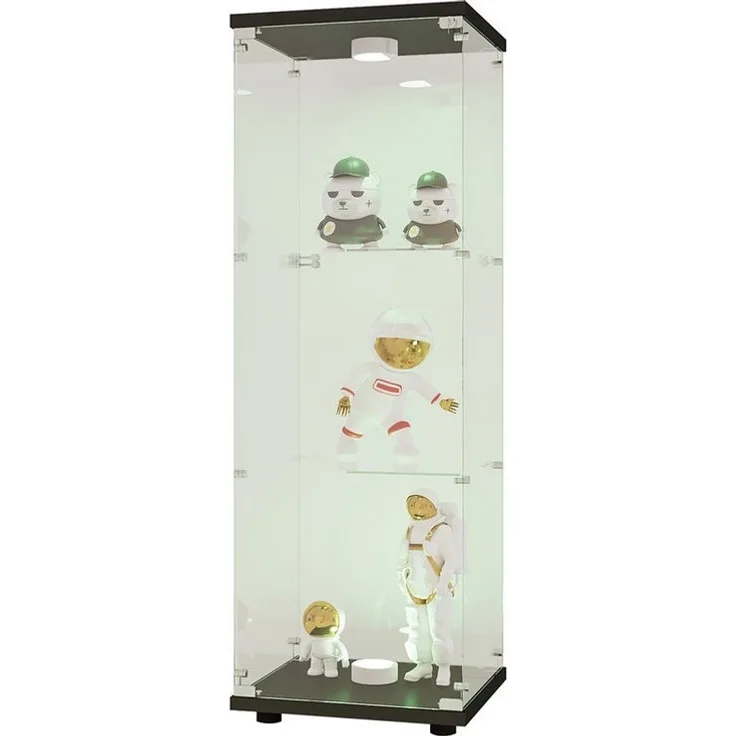 FUROKOY Glasvitrine Standvitrine, Modern Glas Vitrinenschrank mit Beleuchtung (3 Lagen Glasvitrine mit 1 Glastür, Sammlervitrine, für Sammlerstücke Bücher Wein)