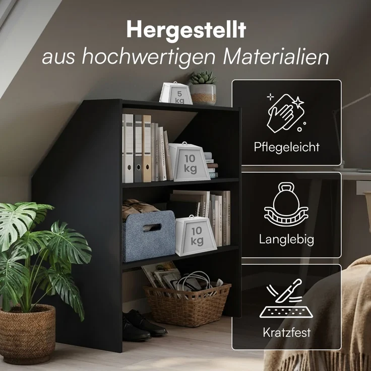 Bellamio 'Aland' Dachschrägenregal, schwarz, 100x50x90 cm, Regal für Dachschräge mit 3 Fächern – Bild 4